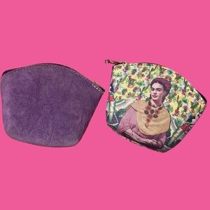 Frida Kahlo Coin Purse Embossed Purple Leather/Canvas One of a Kind.